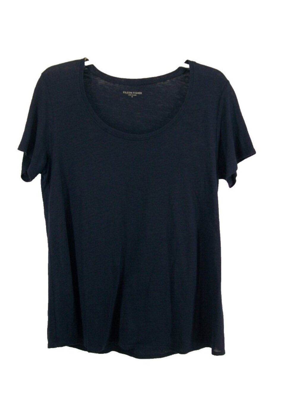 Eileen Fisher Linen Top M Navy Blue Tshirt Scoop Neck Lightweight Short Sleeve